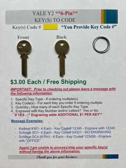 Kwikset Schlage American Yale - Keys Cut to Code - Computerized Cut - 4 Total