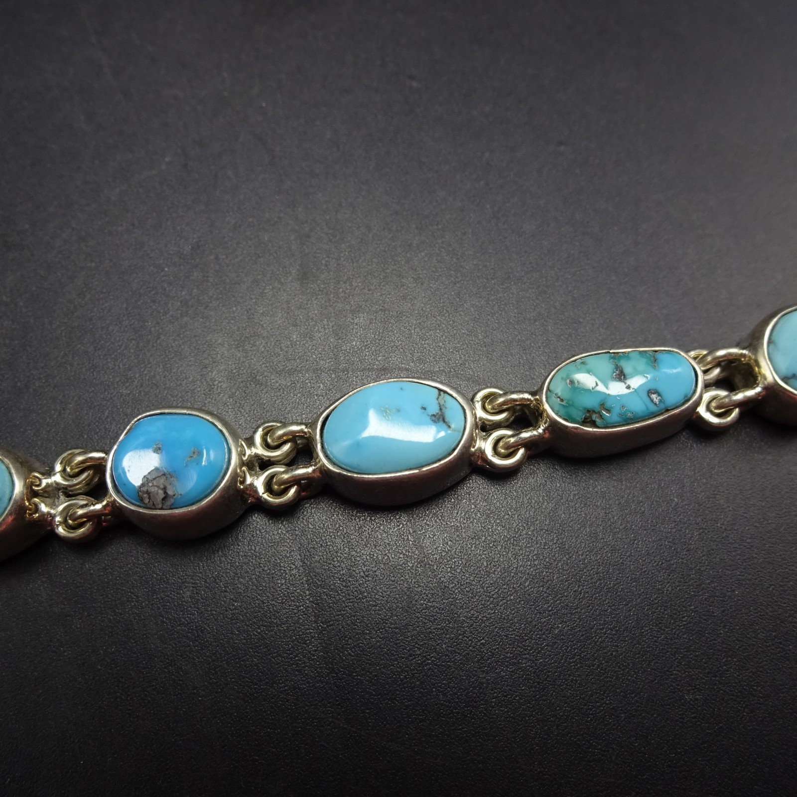 FEDERICO JIMENEZ Sterling Silver TURQUOISE Link Bracelet Gorgeous Natural Cabs