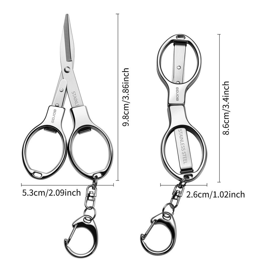 ATIVERE Folding Scissors 2 PCS Foldable Secure TSA Keychain Silver