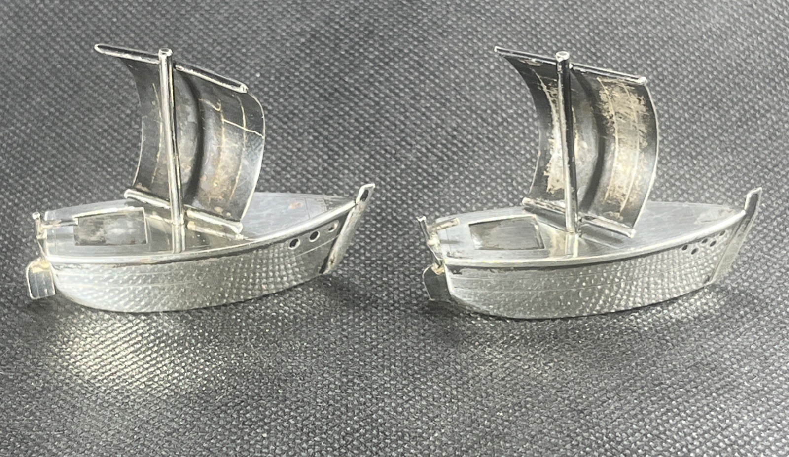 Antique Japanese 950 Sterling Silver Sailboats Salt & Pepper Shakers Set 6 Pc