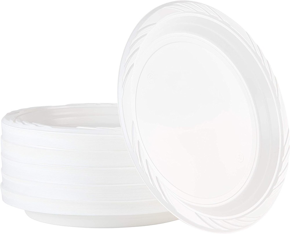 PLASTICPRO 100 Count Disposable 10 Inch White Plastic 10 Plates,
