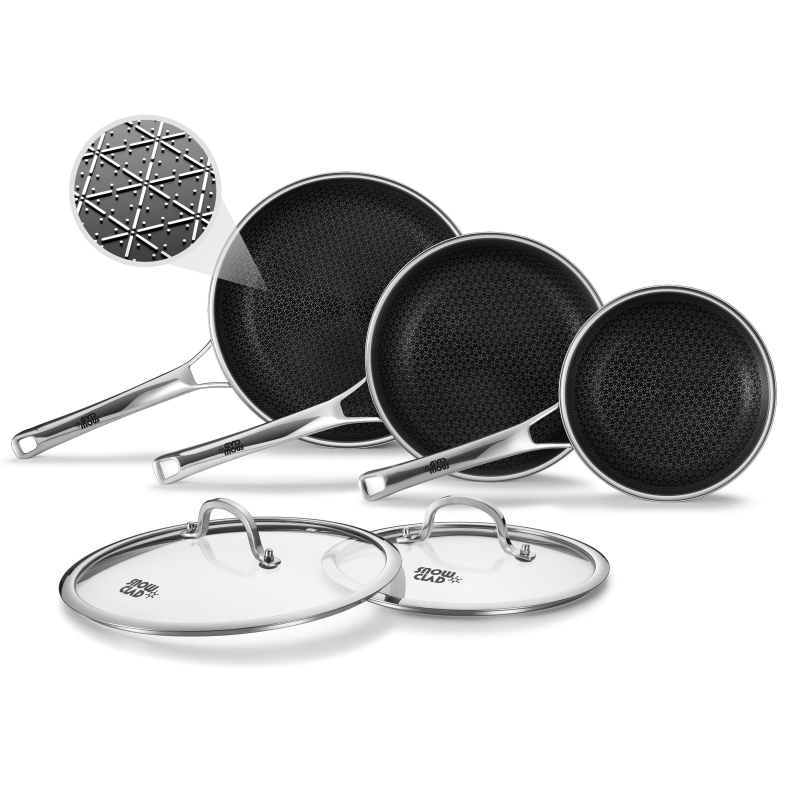 Non Stick Frying Pans Set with 2 Lid, Hybrid Pans Set Nonstick (8+10+12Inch),Pan