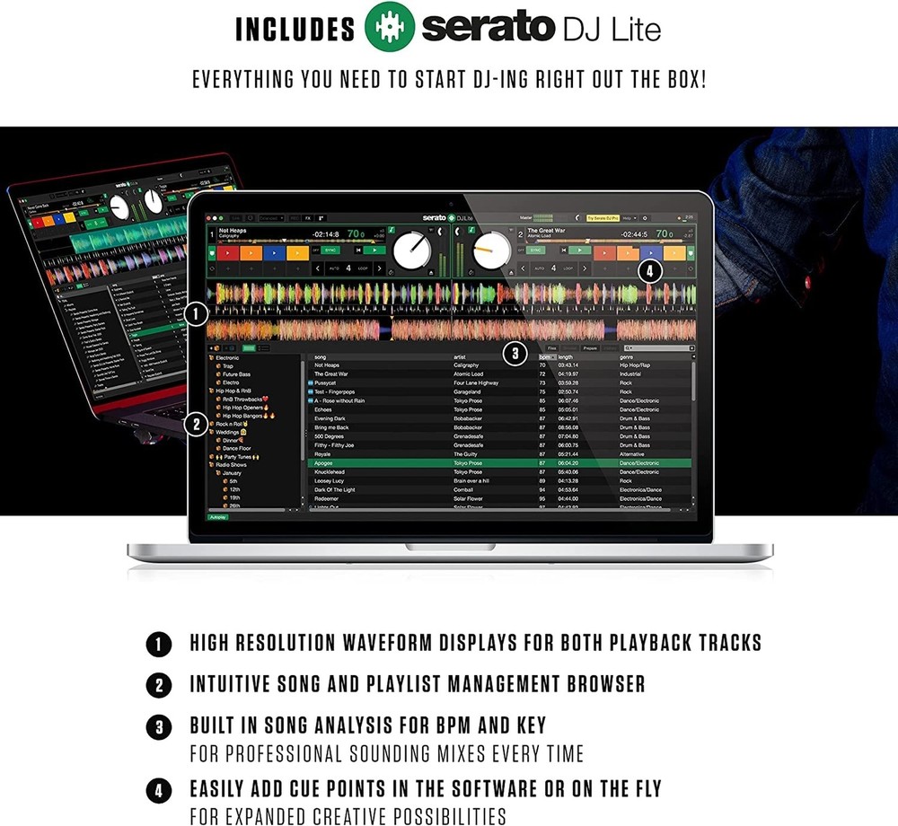 DJ Controller Bundle - DJ Set with 4 Decks, DJ Mixer, Audio Interface, Jog Wh...