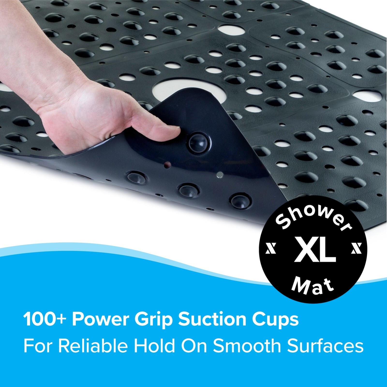 65% MORE COVERAGE! SlipX Solutions Solid Black Extra Large Shower Mat (27")