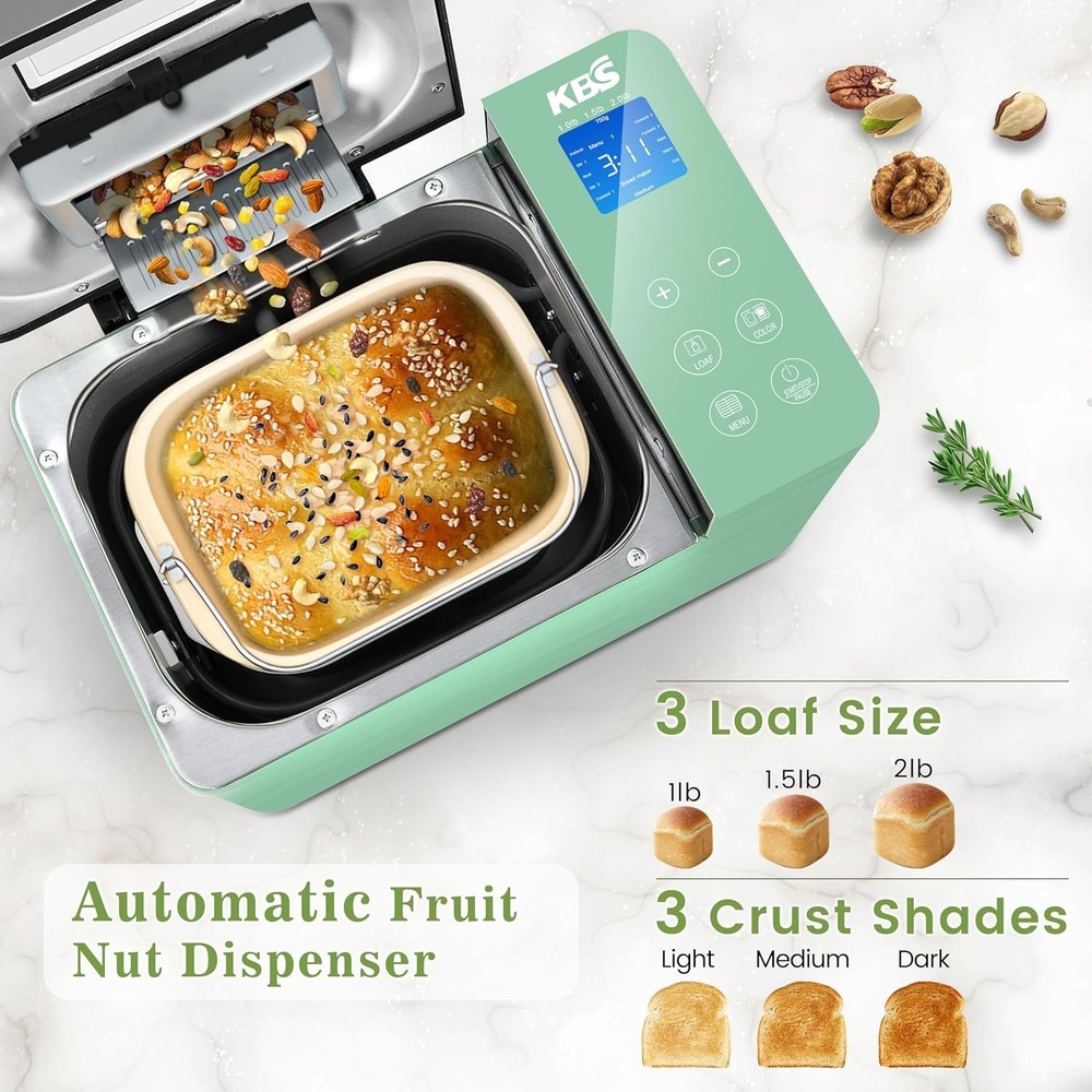 Bread Maker Dual Heaters,2.2LB Bread Machine with Healthy Ceramic Pan & Auto,