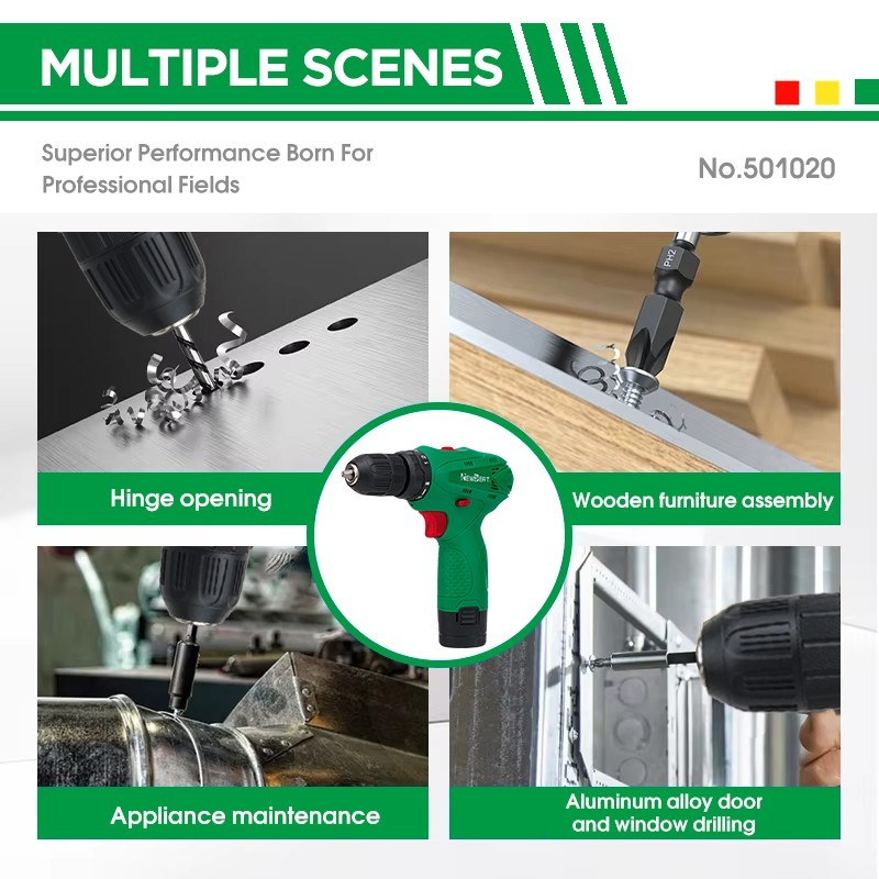 Variable Speed Cordless Drill Driver 12V Lithium Ion Battery LED Work Light