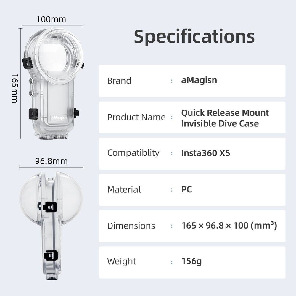 Quick Release Mount Invisible Diving Shell For Insta360 X5 60M Waterproof Case