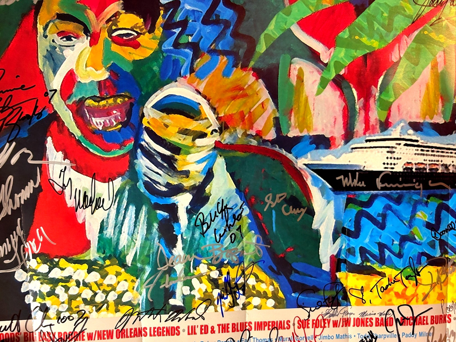 Blues Cruise Poster AUTOGRAPHED Blues Musicians TAJ MAHAL,Majic Dick +  22X28"