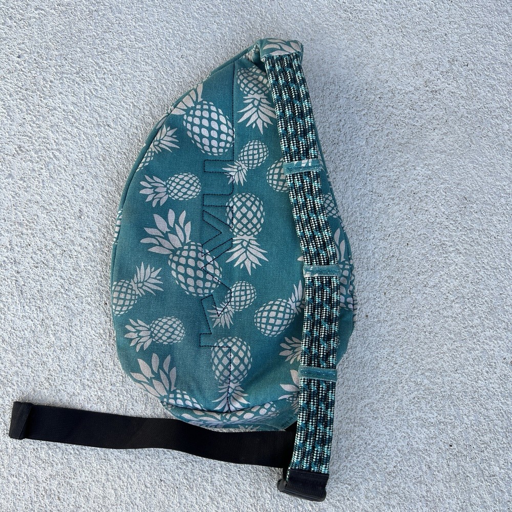 Kavu Mini Rope Sling Bag Backpack Teal With Pineapples
