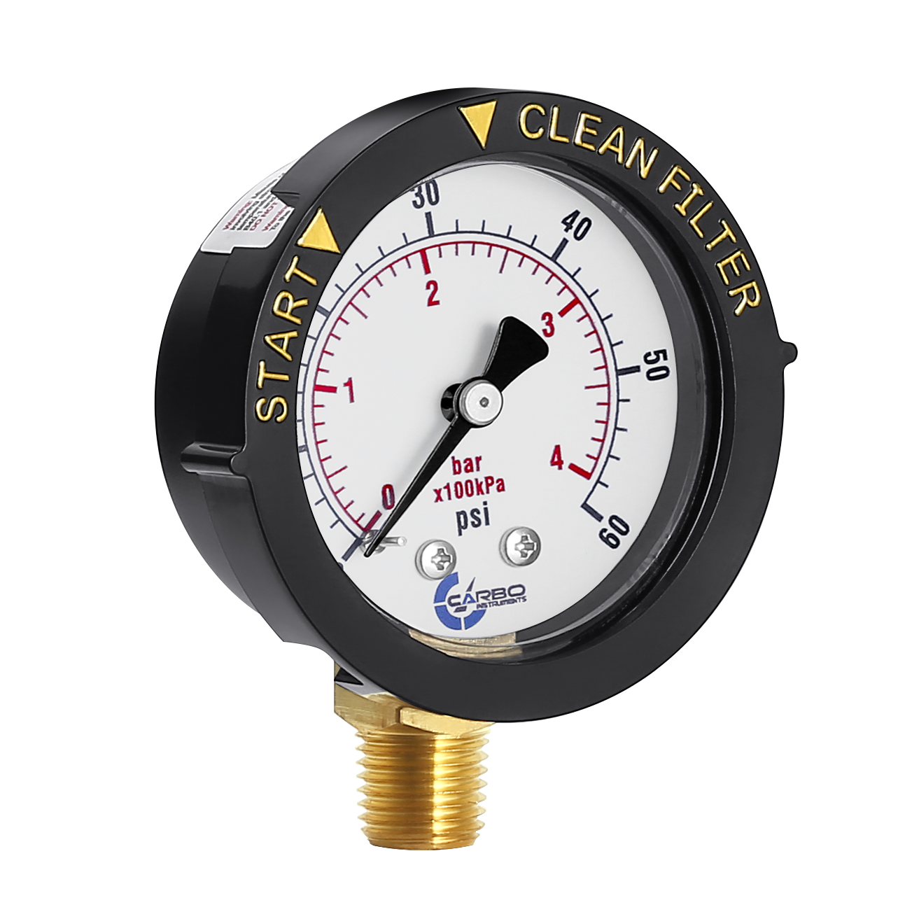 Pool Filter Pressure Gauge, Adjustable Twist Bezel, 1/4" NPT Low Mnt 0-60 psi