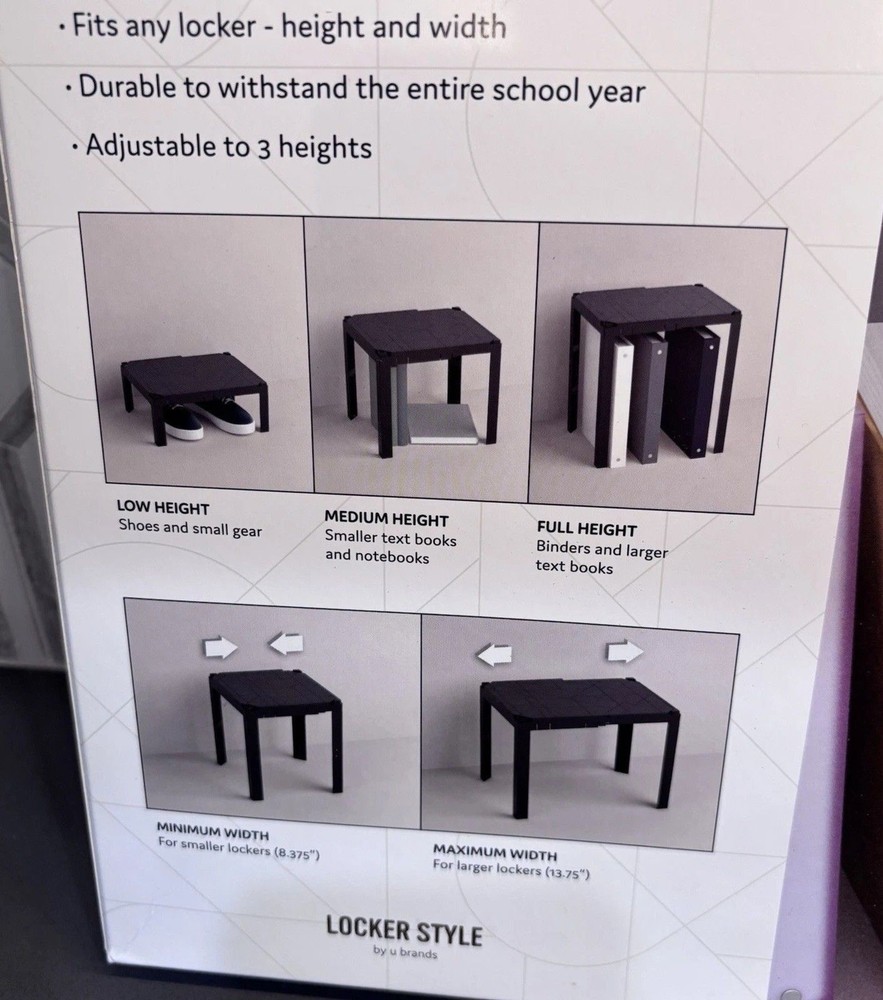 U-Brands Locker Style Gray/Grey Adjustable Locker Shelf Unit 3 Different Heights