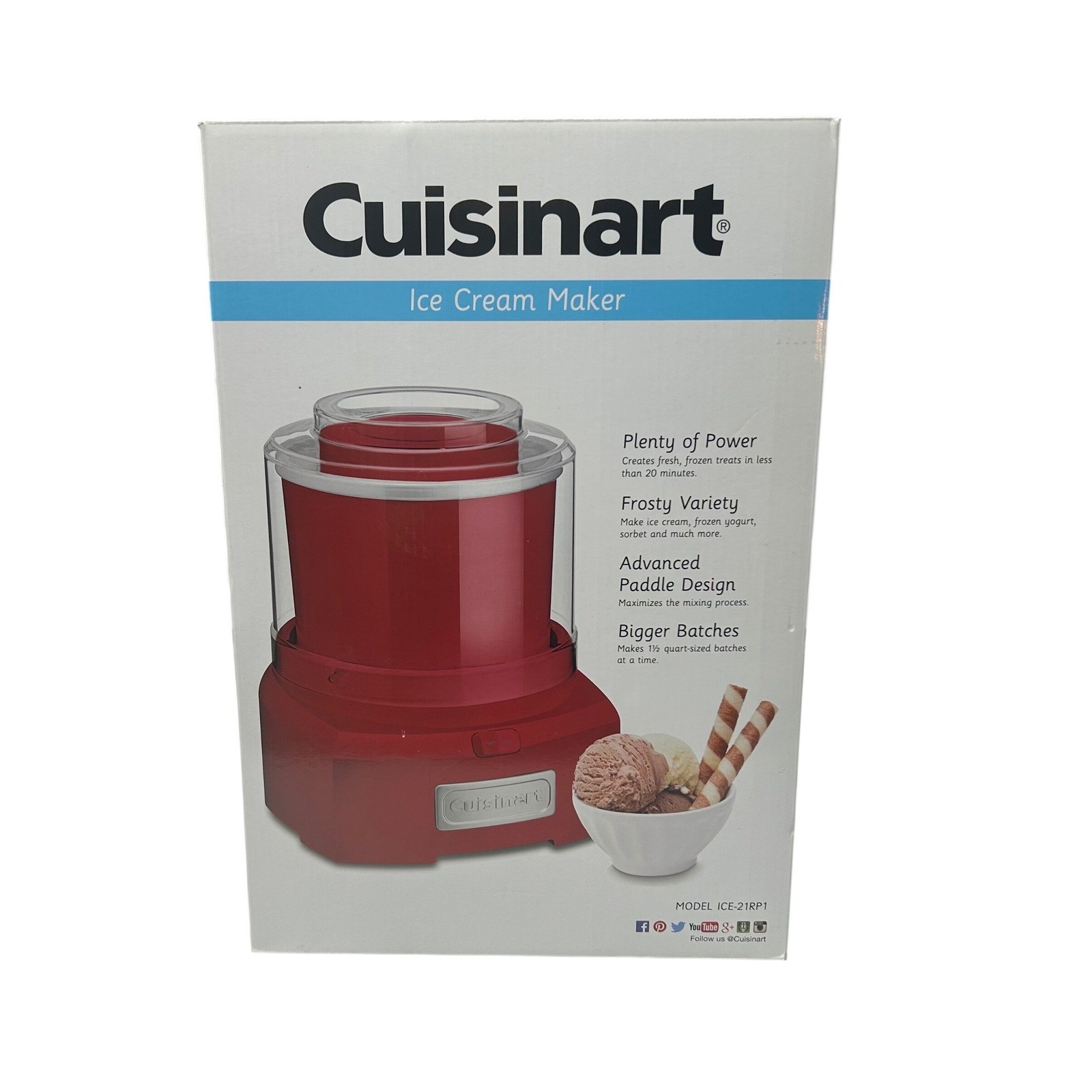 Cuisinart Automatic Ice Cream Maker 1.5 Quart Red Frozen Yogurt Sorbet ICE-21RP1
