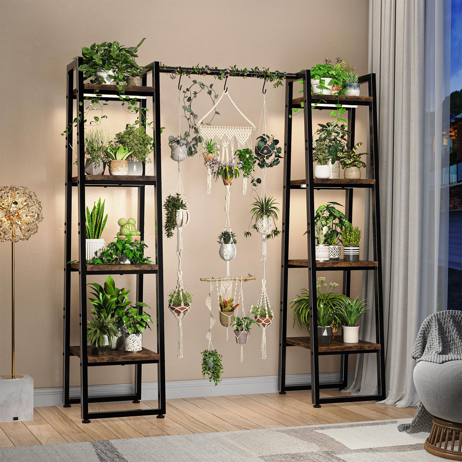 Plant Stand Indoor with Grow Lights, 4 Tier Large Hanging Plant Shelf for Pla...