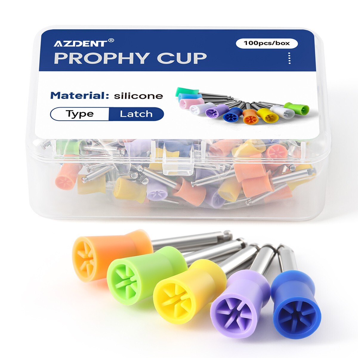 100PCS Dental Prophy Tooth Polishing Cups Latch Type Silicone Mixed Color