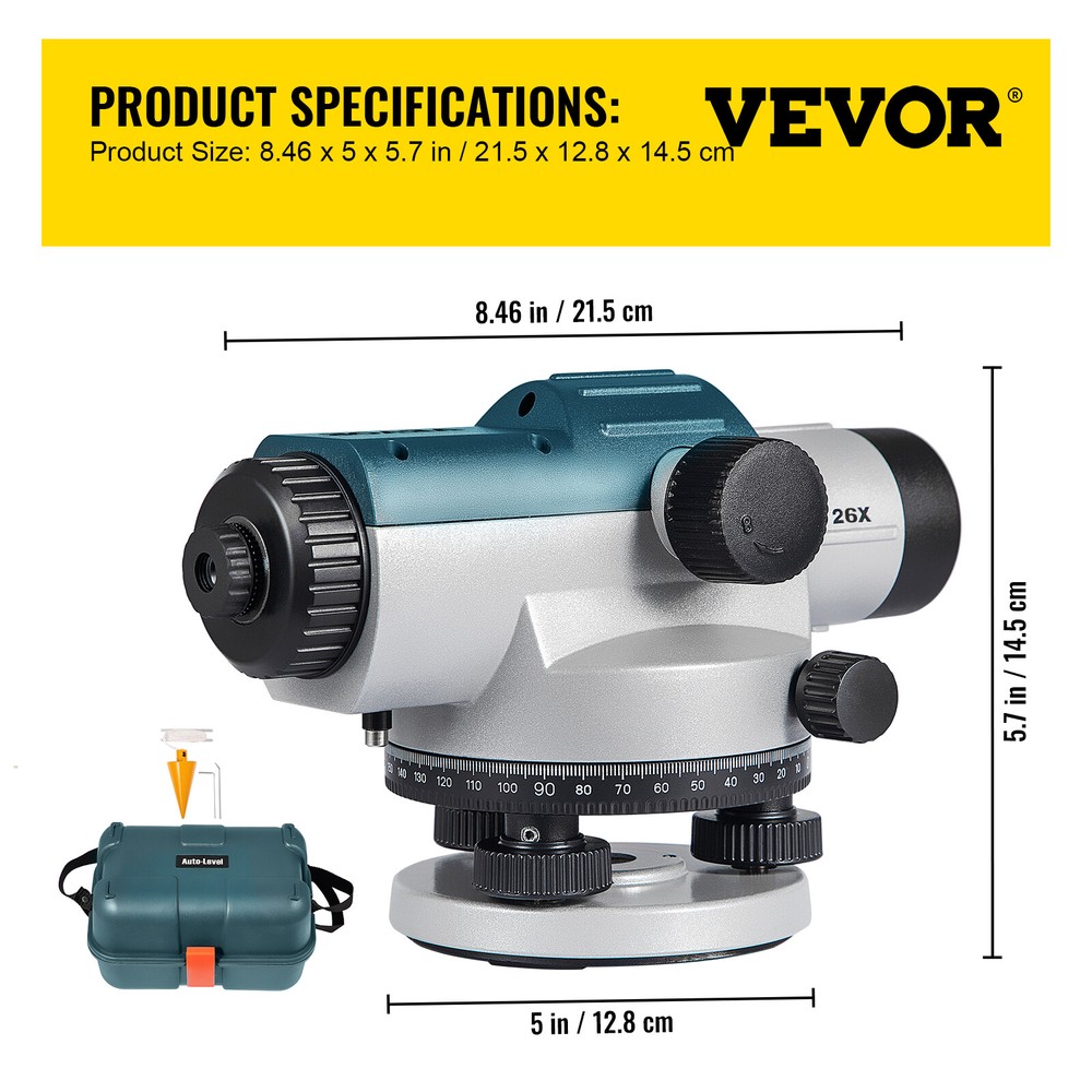 VEVOR Automatic Optical Level w/26x Magnification Power Lens w/Compensator