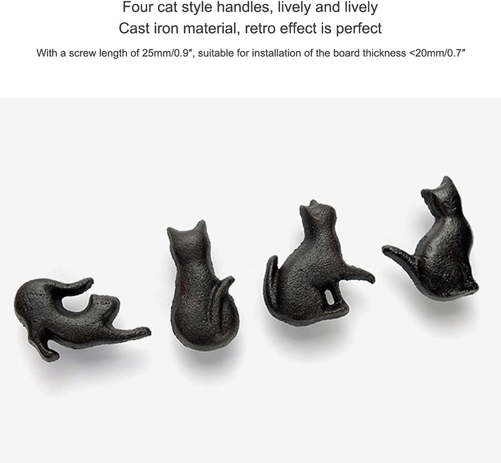 Set of 4 Cat Shape Iron Drawer Pulls Knobs for Cabinet Wardrobe Cupboard