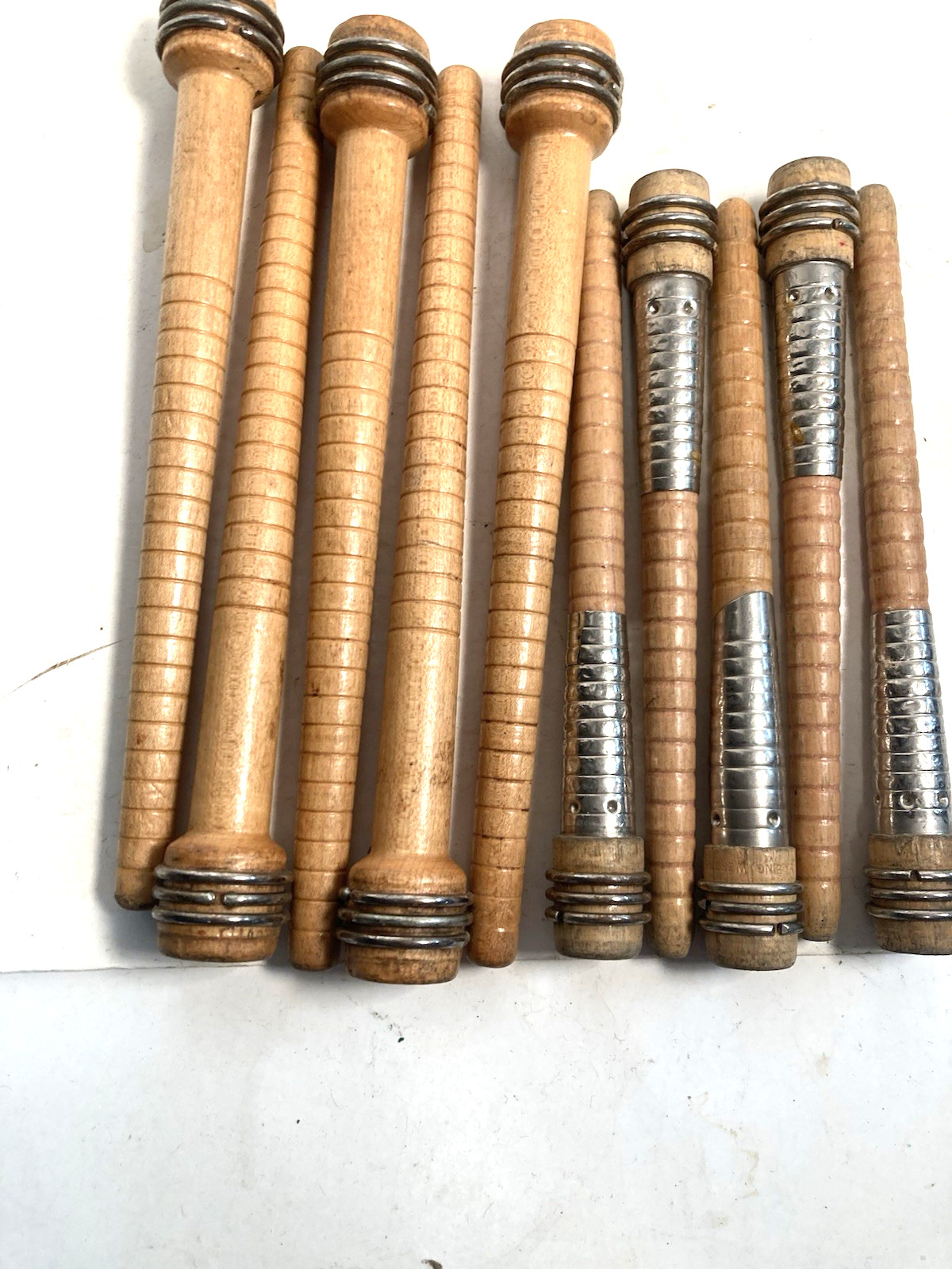 Wood Spools, bobbin, Quills 7" SILVER SLEEVE and 8.75", Primitive lot of 10