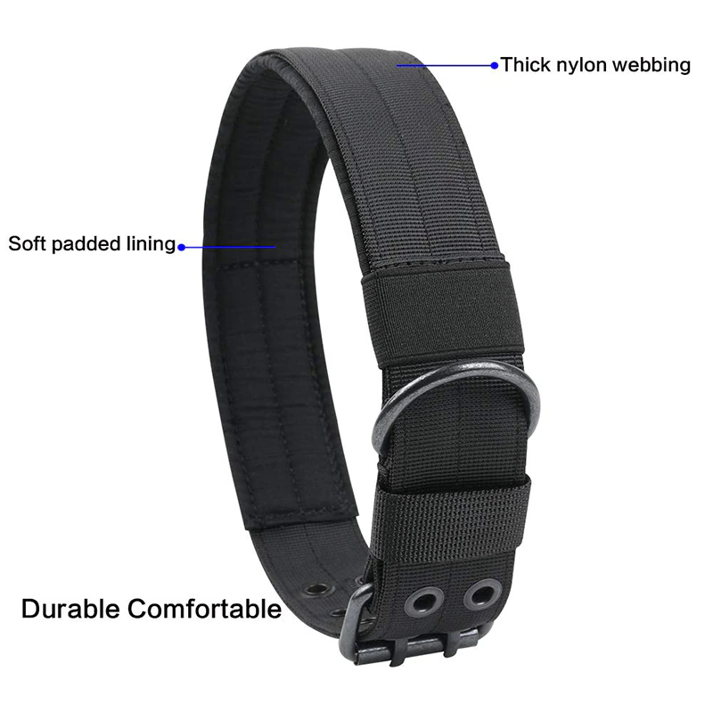 Tactical Heavy Duty Nylon Large Dog Collar K9 Military Metal Buckle Adjustable