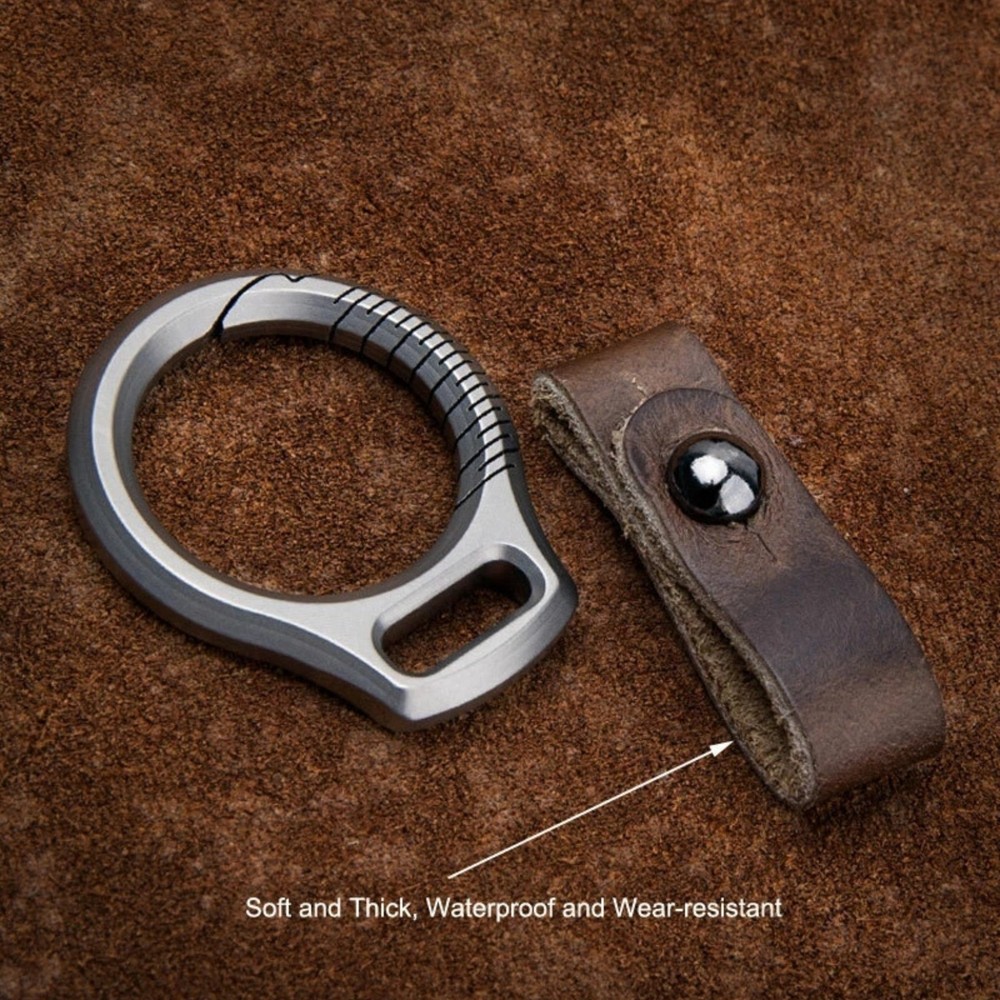 Titanium Alloy Spring Key Ring Clip with Leather Strap Portable Removable
