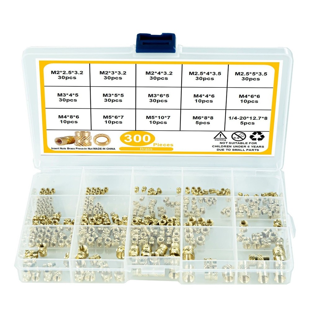 300pcs 7 Models 15 sizes M2-M6 Brass Threaded Inserts for Plastic 3D Printing