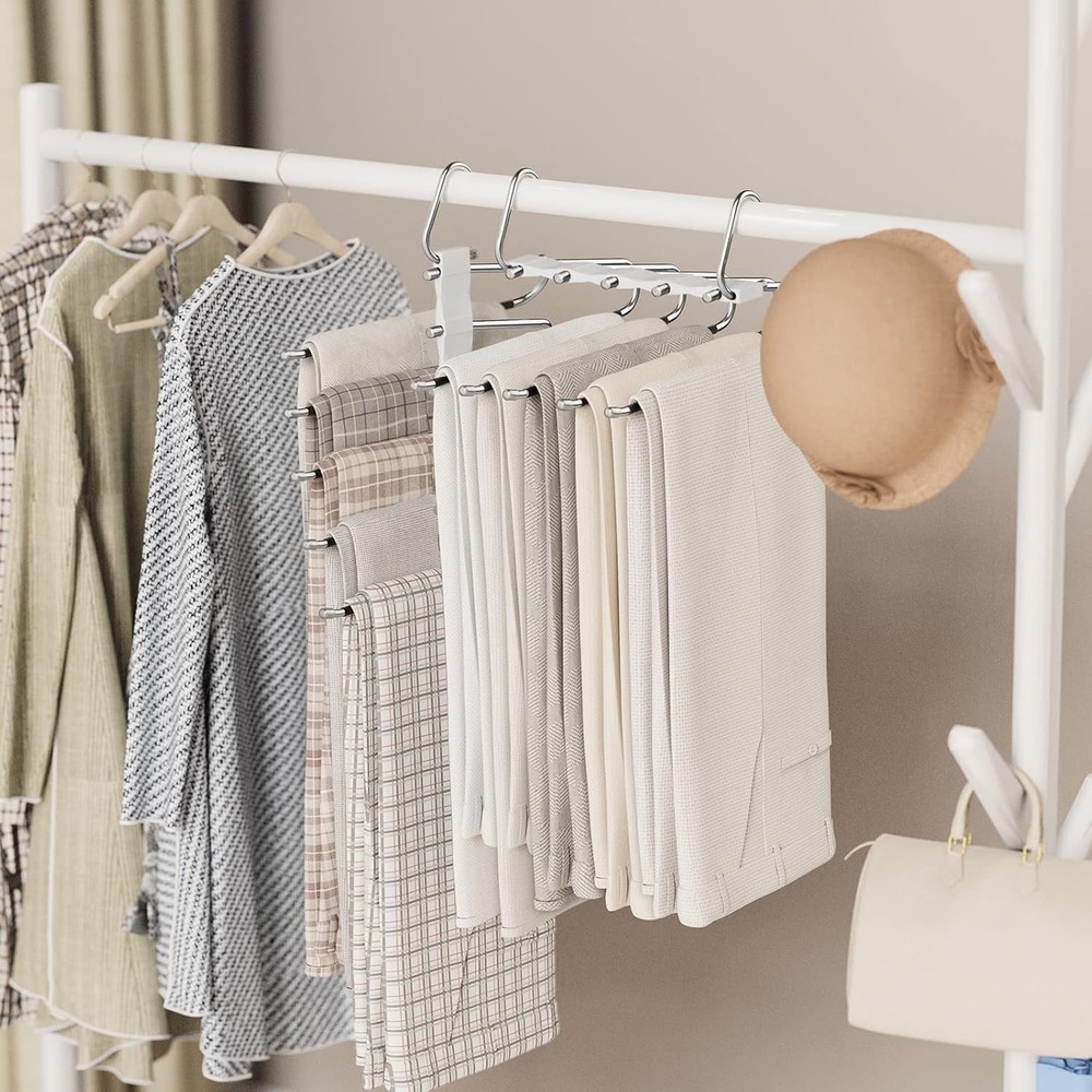 2 Pack Pants Hangers Space Saving, Anti-Slip Multi-Functional 2 Pack, White