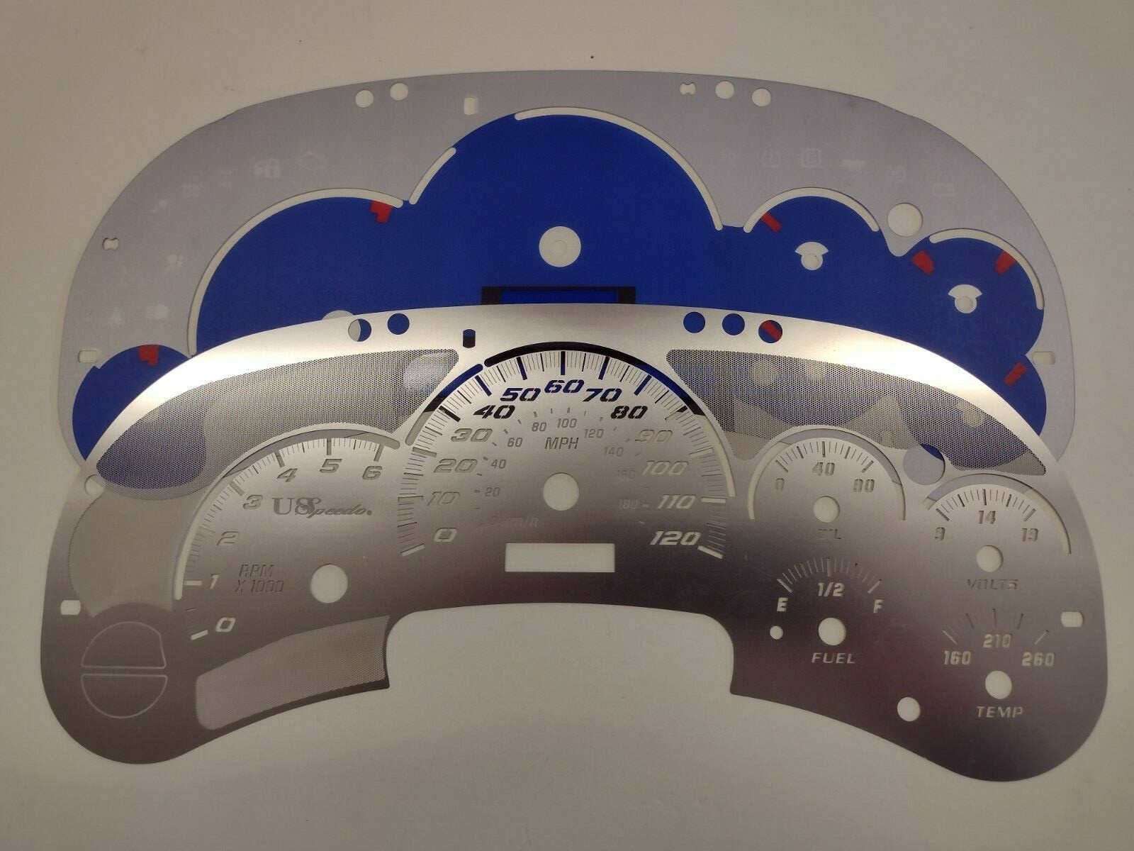 US Speedo Stainless Steel Gauge Face Kit Blue Text & Matching Pointers GM 03-06