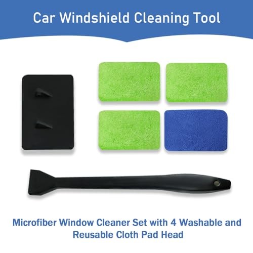 Car Windshield Cleaning Tool, Microfiber Window Cleaner with 4 Washable and