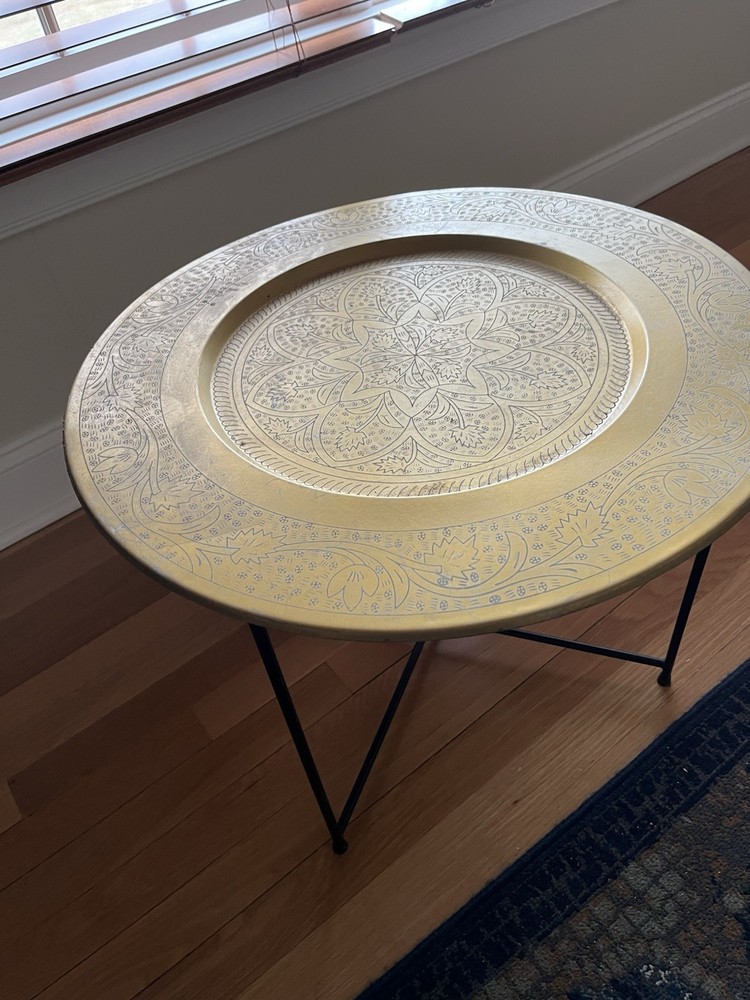 Moroccan/ Asian Oriental Embossed Table.  Folding Metal Bottom