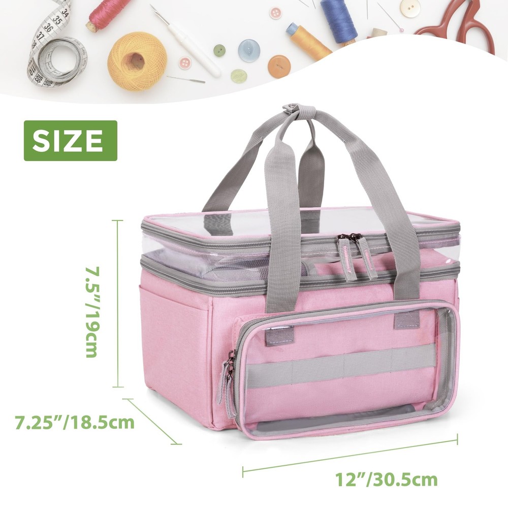 Double-Layer Sewing Storage Organizer with Transparent Compartment, Large Sew...