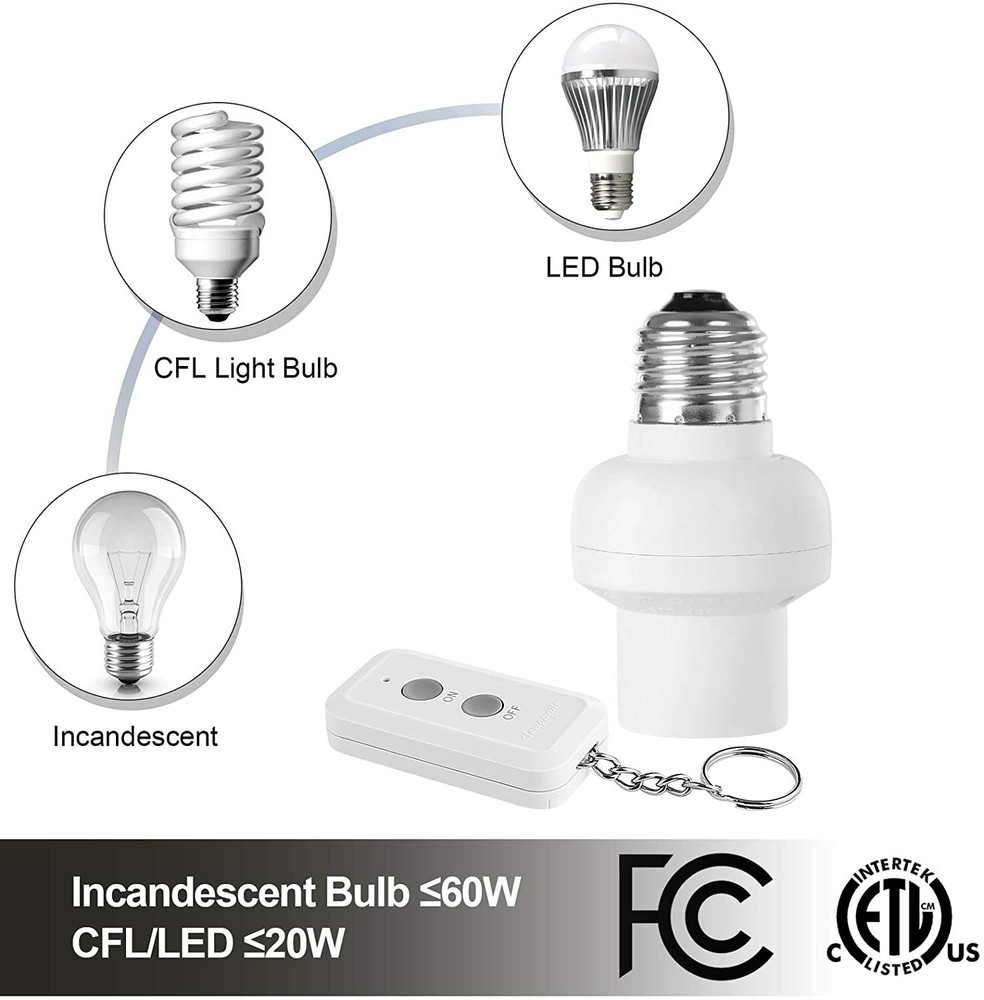 Dewenwils Wireless Remote Control Bulb Socket Set, No Wiring Needed Light Lamp