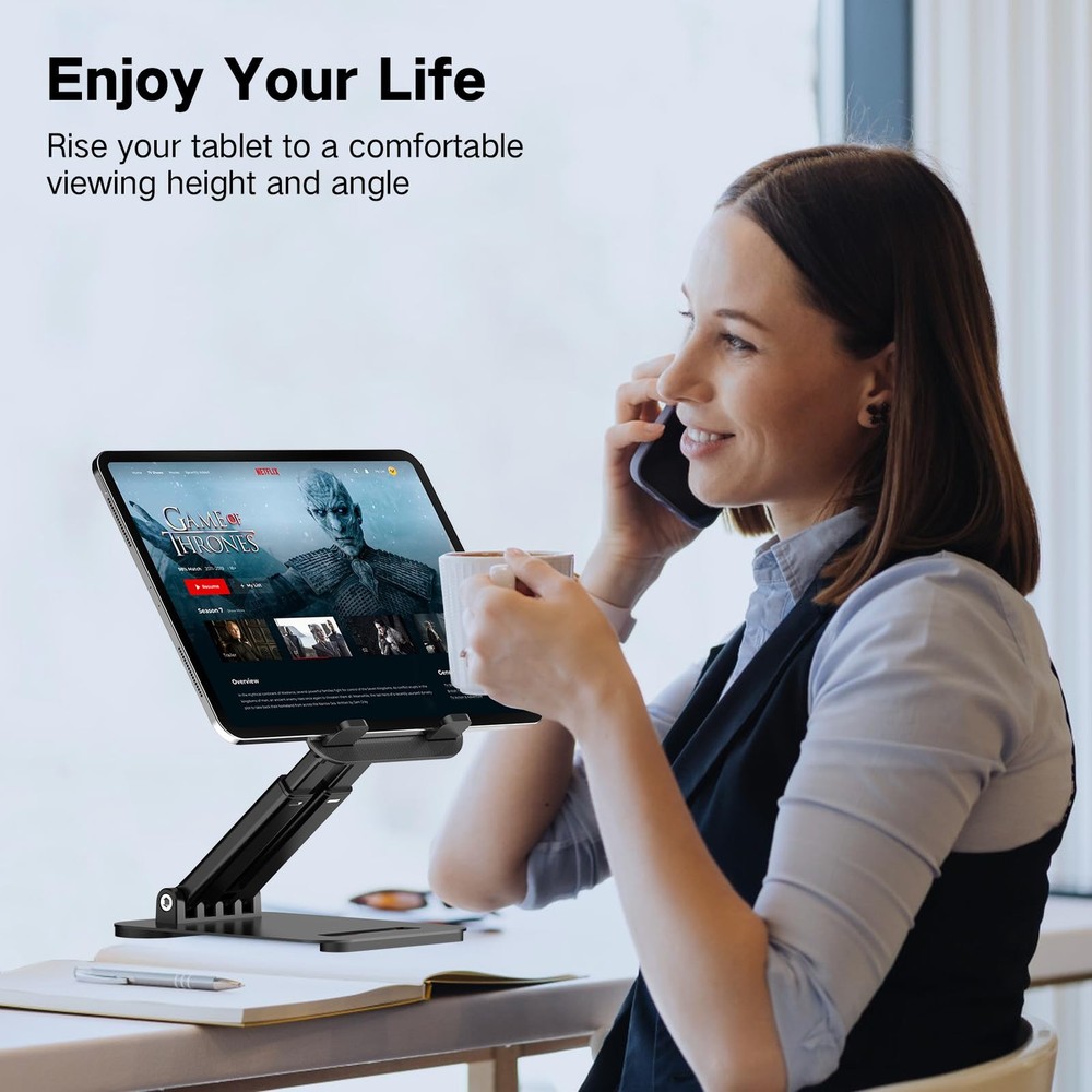 Adjustable Tablet Stand for Desk, Foldable Holder for 416" Devices