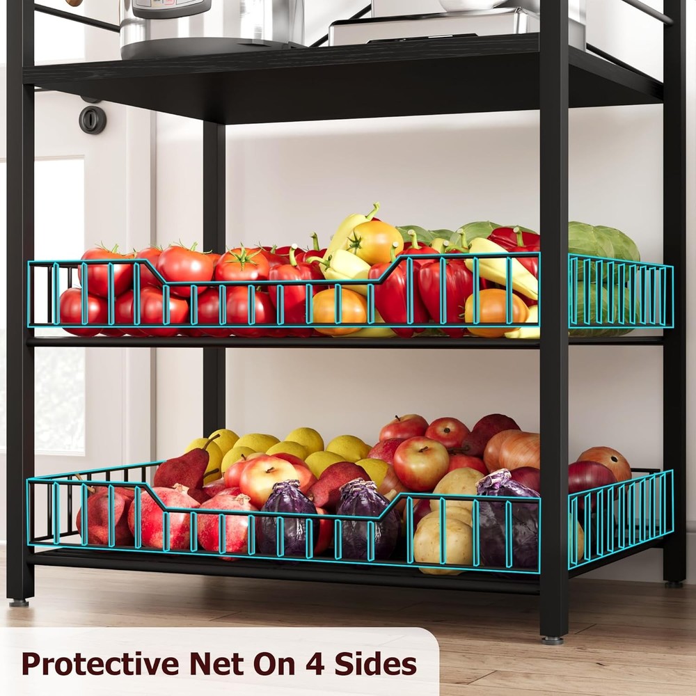 Rustic Microwave Stand 5-Tier Kitchen Storage Rack with Adjustable Feet Gray