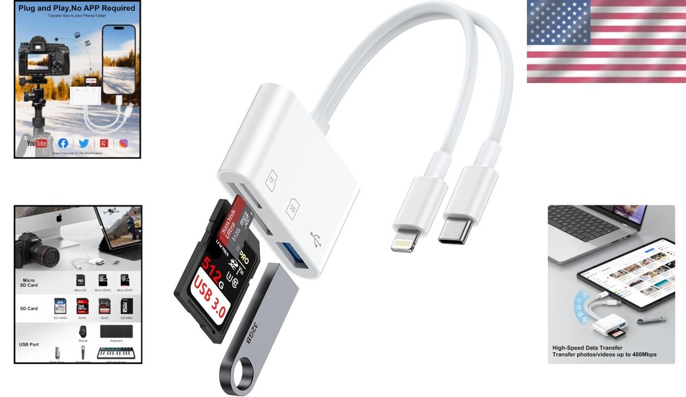 Compact USB C & Lightning Dual SD Card Reader - Ultimate Mobile Photography Tool