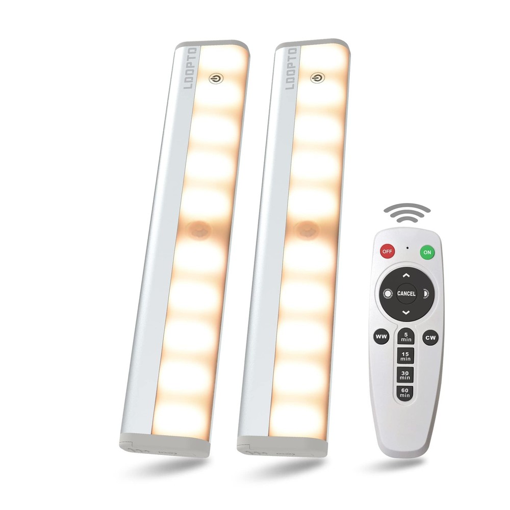Motion Sensor Under Cabinet Lights with Remote 2 Pack, Dimmable Battery Opera...
