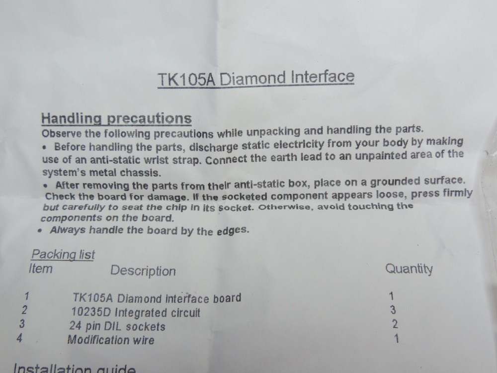 Twigi TK105A Diamond Set Interface Board Cintel ITK