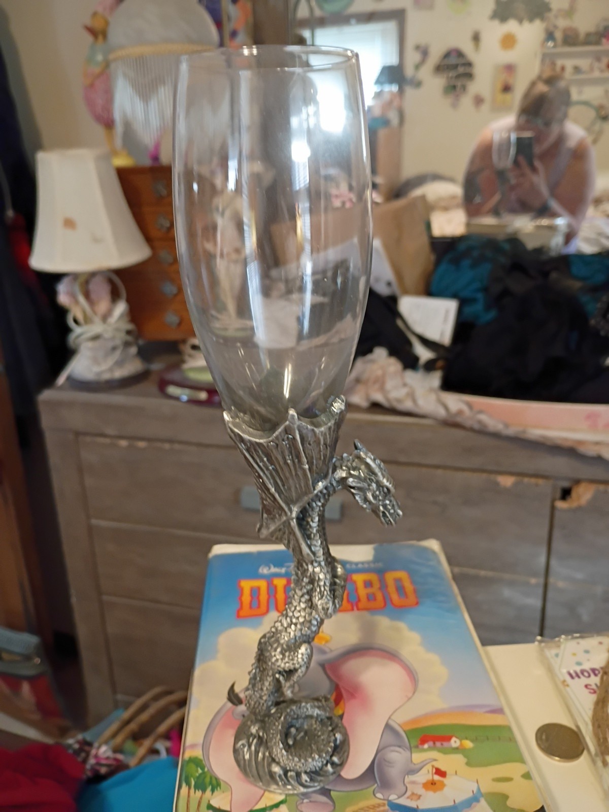 Pewter Dragon Wine Champagne Glass Goblet 8 Tall New In Box Vintage 90s Y2k