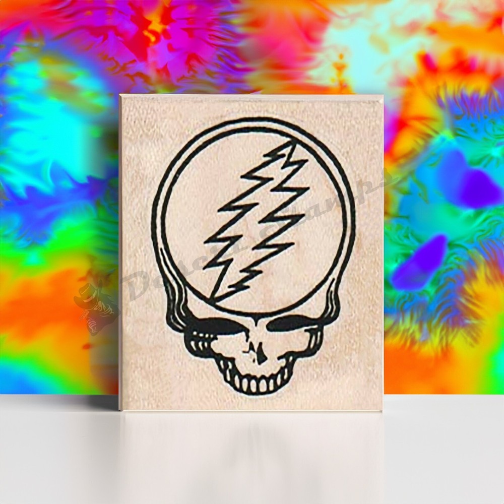 Mounted Rubber Stamp, Lightning Skull, Grateful Dead, Psychedelic, Dead Head