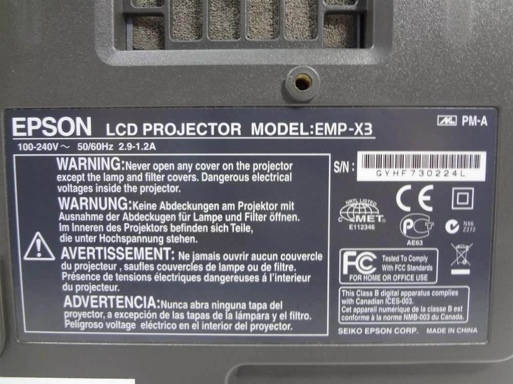 Epson EMP-X3 3LCD Projector - Lamp Runtime: 510 Hrs