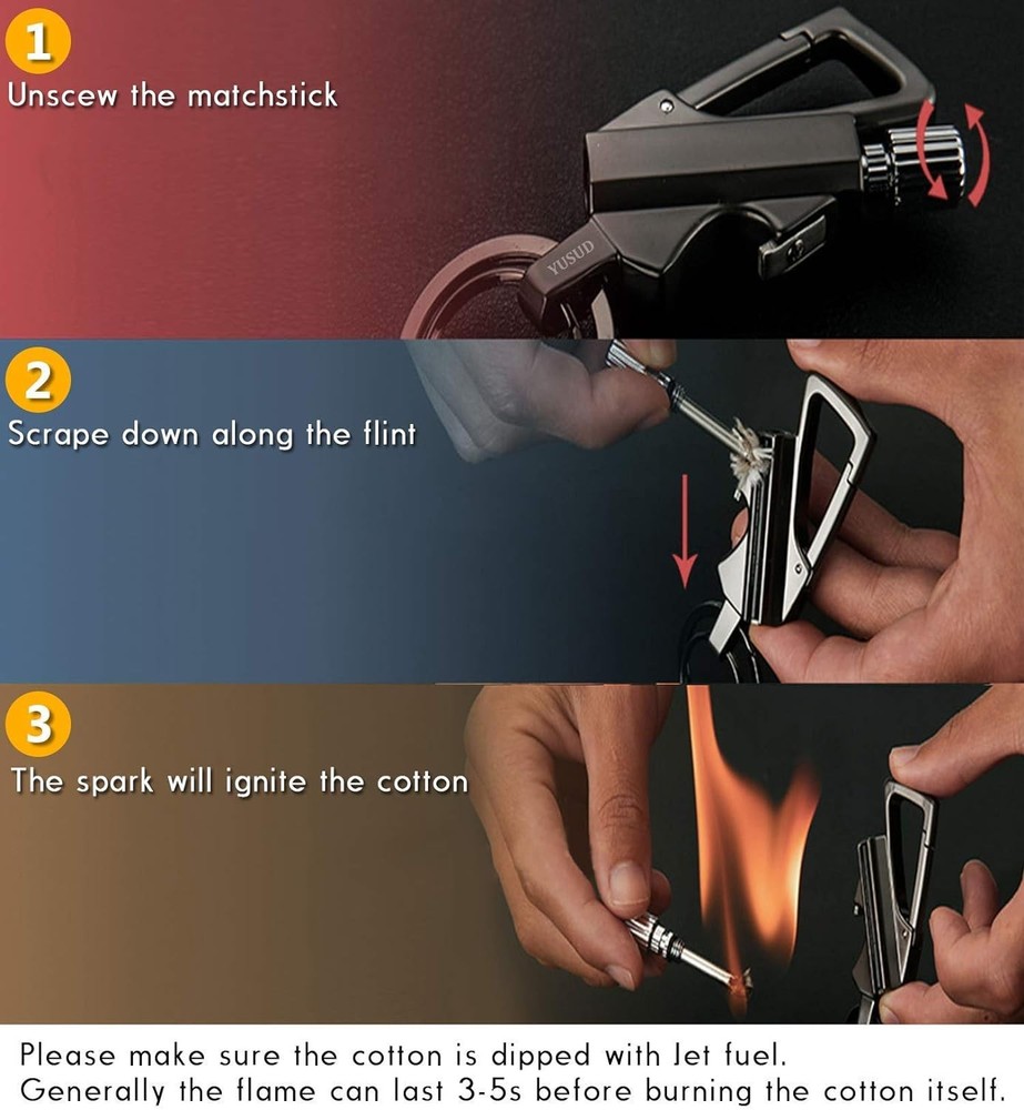 Permanent Match, Flint Fire Starter Never Ending Match Keychain Lighter with Bot