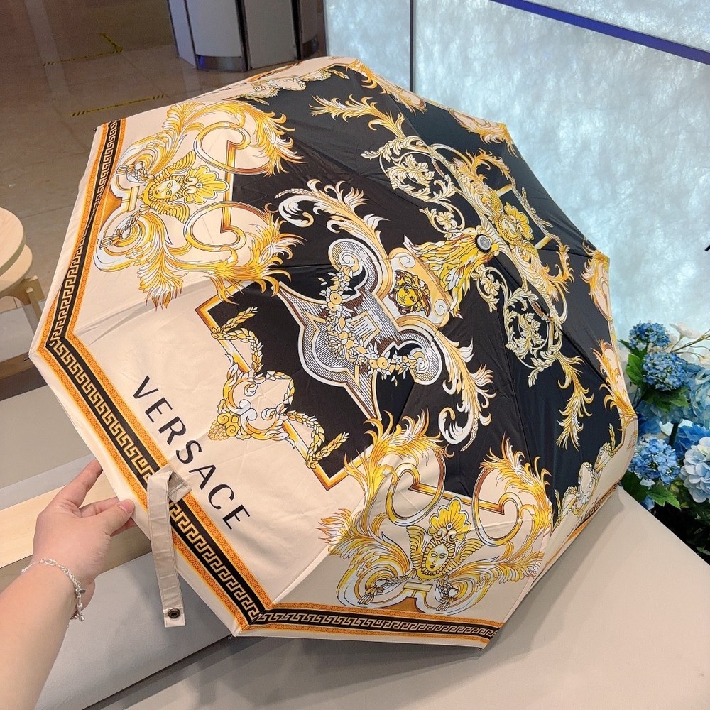 Versace Black Baroque Pattern Umbrella Automatic 3-Fold Sun Rain Parasol