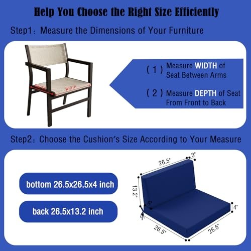 Outdoor Cushions for Patio Furniture, Outdoor Seat 26.5x26.5 Inch Dark Cerulean