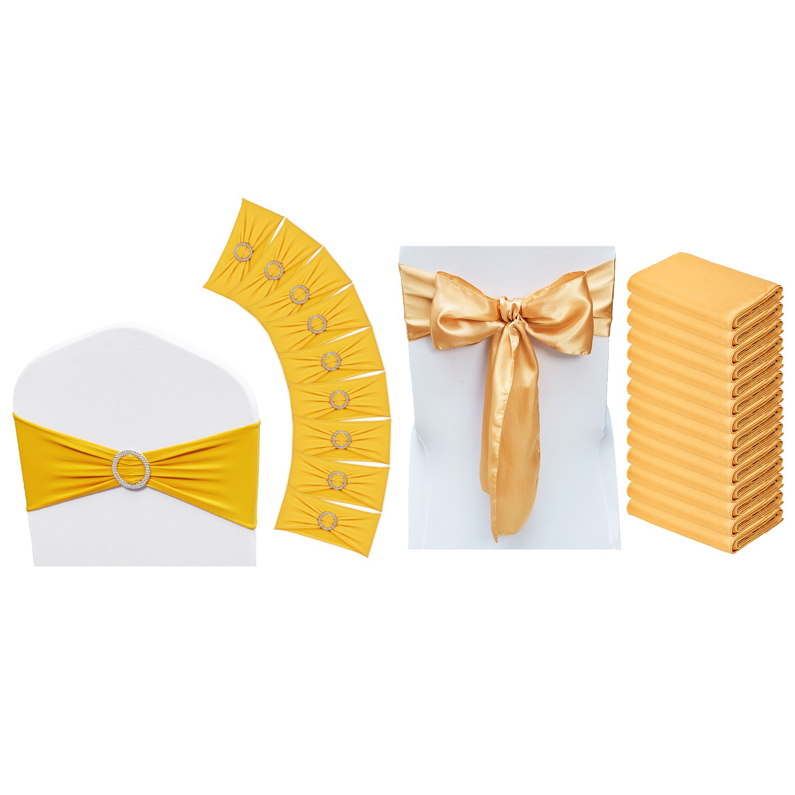 Uimoso 50/100PCS Gold Stretch Spandex Chair Sashes Elastic Party Dining