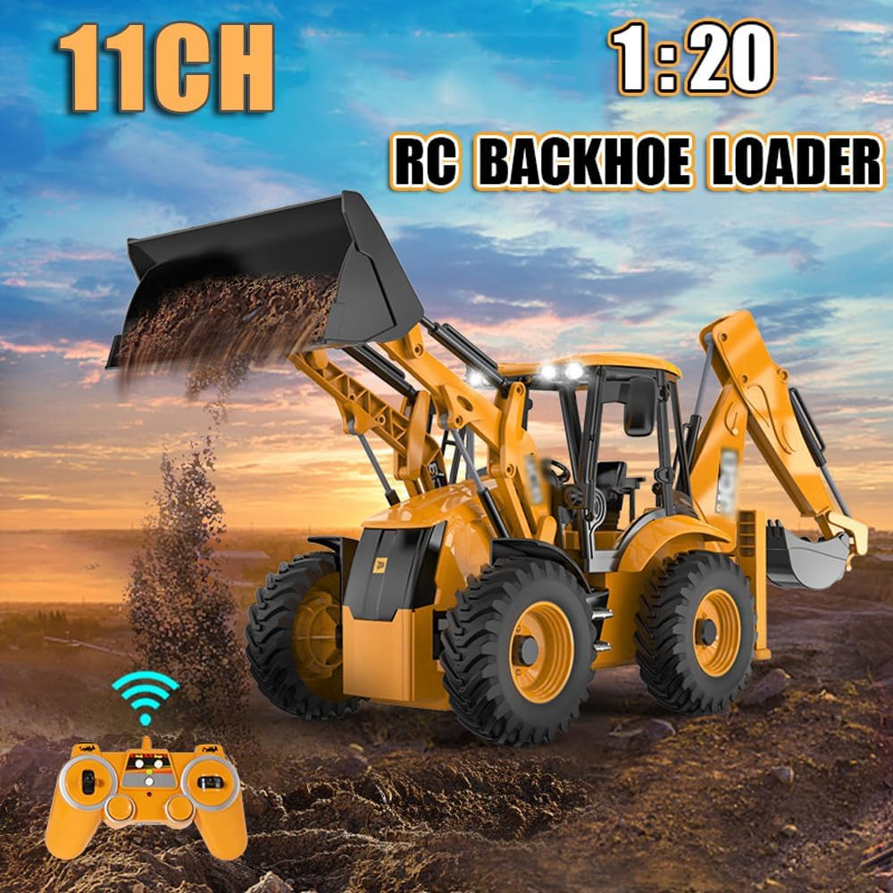 RC Backhoe Wheel Loader 2.4G Fully Functional 1/20 Remote Control Excavator Bull
