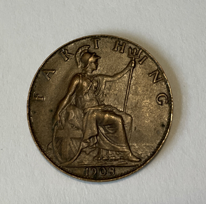 1908 Great Britain Farthing Nice XF KM 792