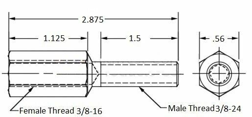 Thread adapter, 3/8-16 Female thread, 3/8-24 Male thread