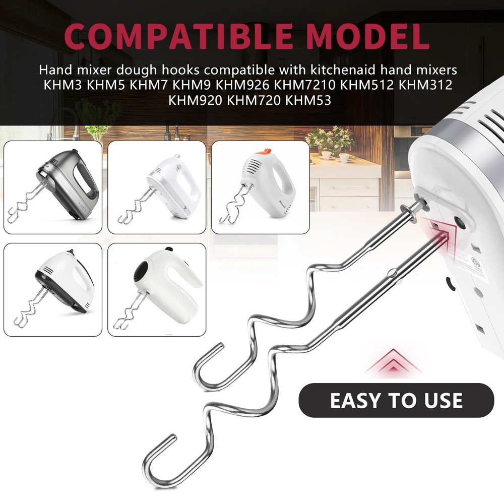New Dough Hook for Hand Mixer Replacement Kitchenaid small, Silver