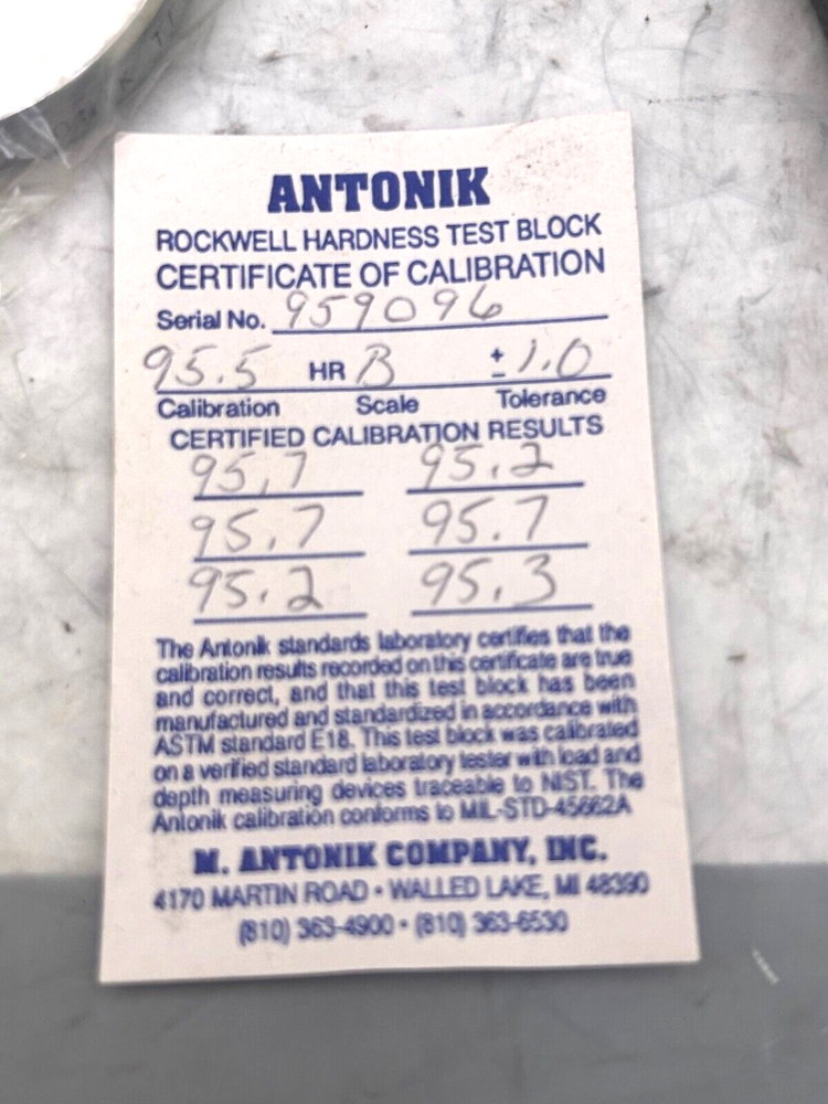 ATS Hardness Test Block Value В-95•5 New/Nos