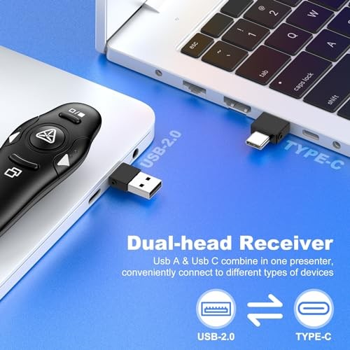 Presentation Remote Clicker, USB A & USB C Wireless Presenter for Classic
