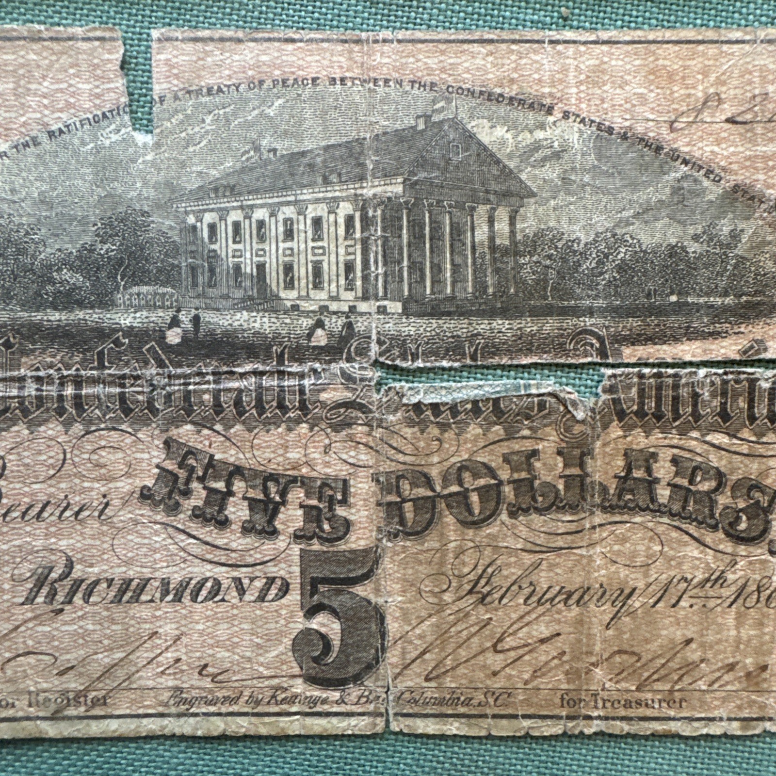 Pair of Poor Confederate States of America $5.00 Notes