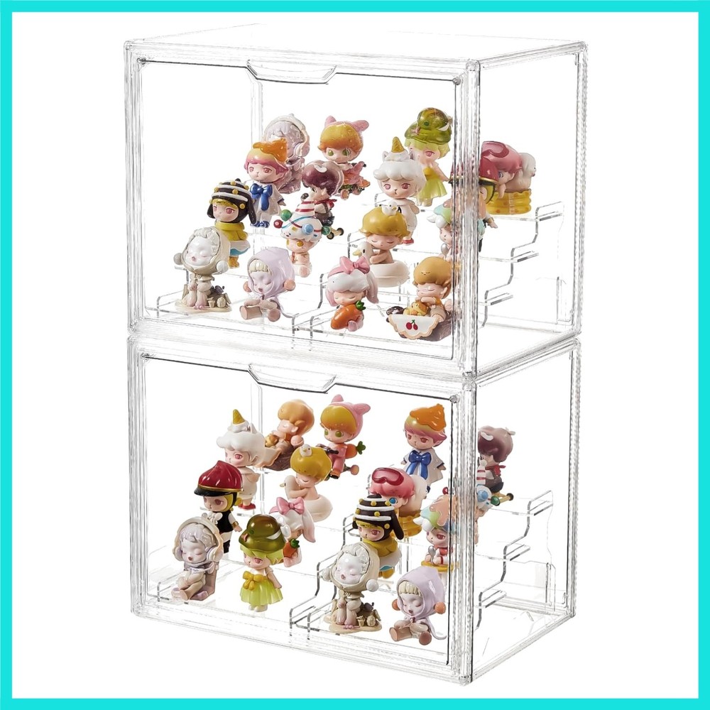 4 Tiers Clear Acrylic Display Case, Plastic Storage Bins with 2 Display Riser...